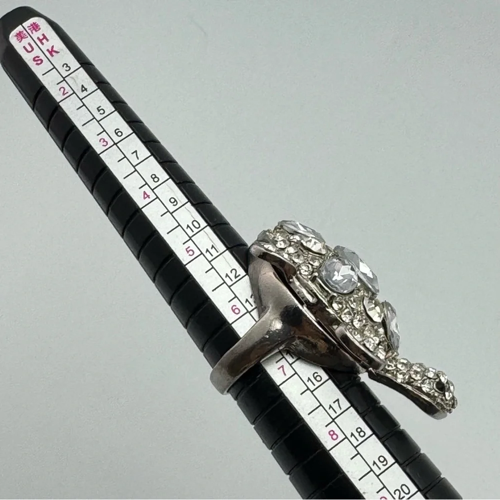 ALDO Crystal Turtle Statement Ring Silver Tone Size 6.5